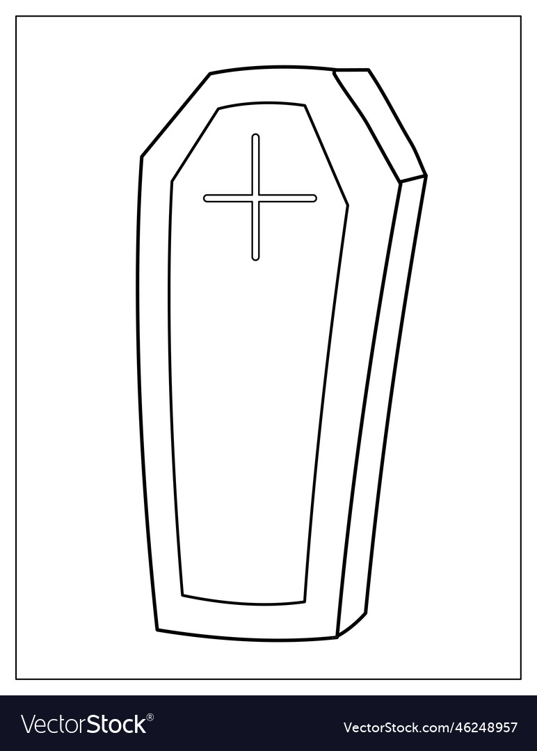 Halloween coloring page with coffin spooky print vector image