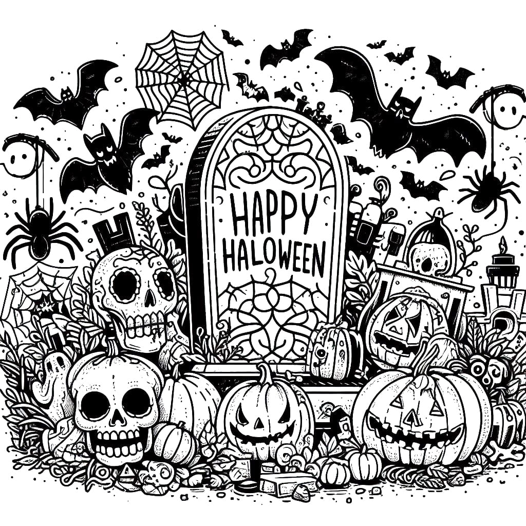 Happy halloween tombstone coloring page