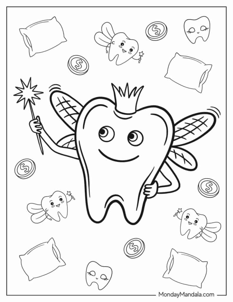 Tooth fairy coloring pages free pdf printables