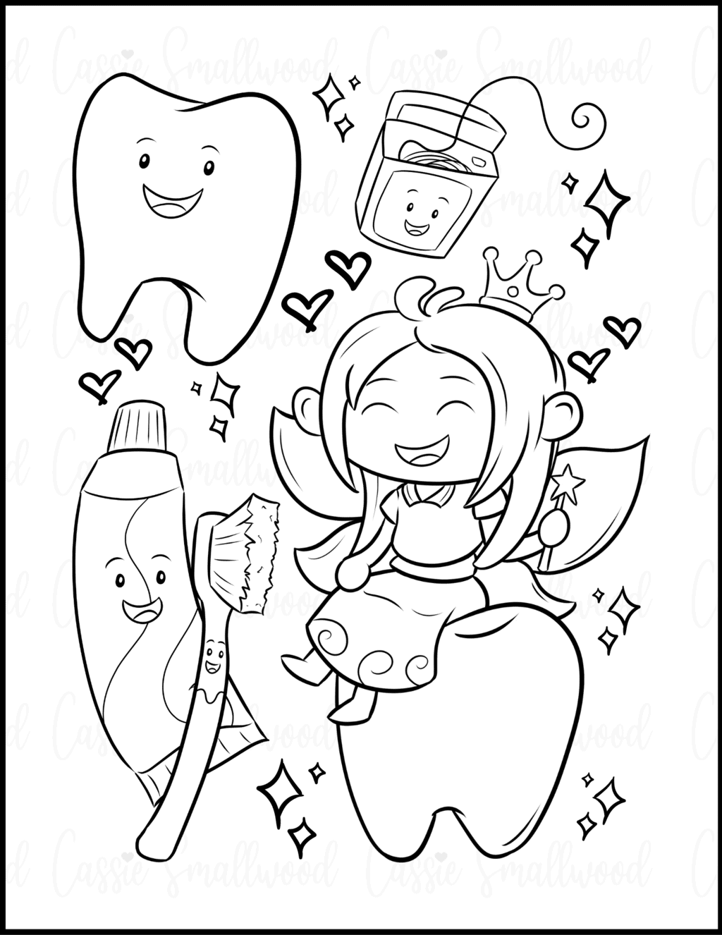 Cute tooth fairy coloring page