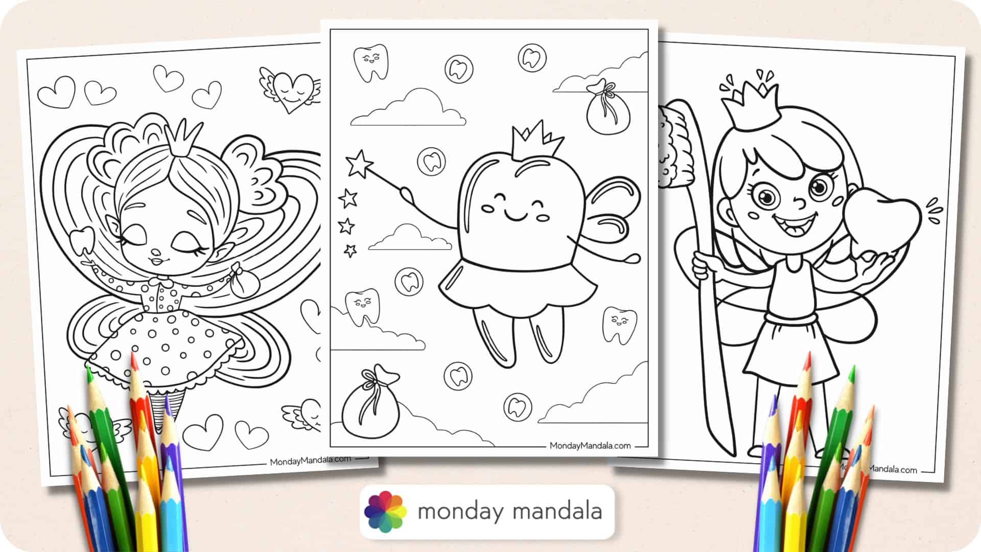 Tooth fairy coloring pages free pdf printables