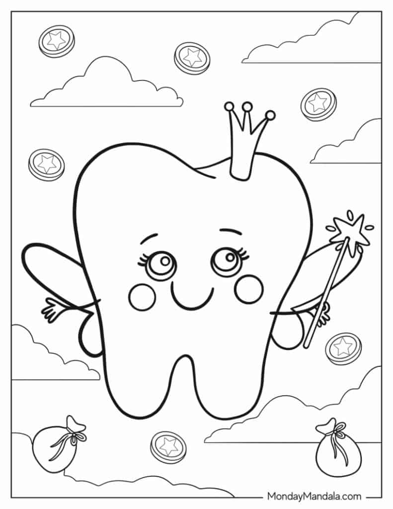 Tooth fairy coloring pages free pdf printables