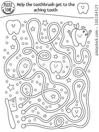 Black and white dental care maze for children