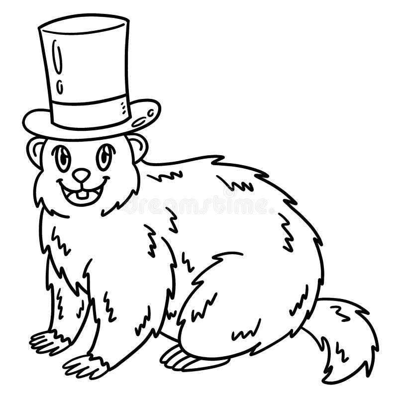 Groundhog with top hat isolated coloring page stock vector