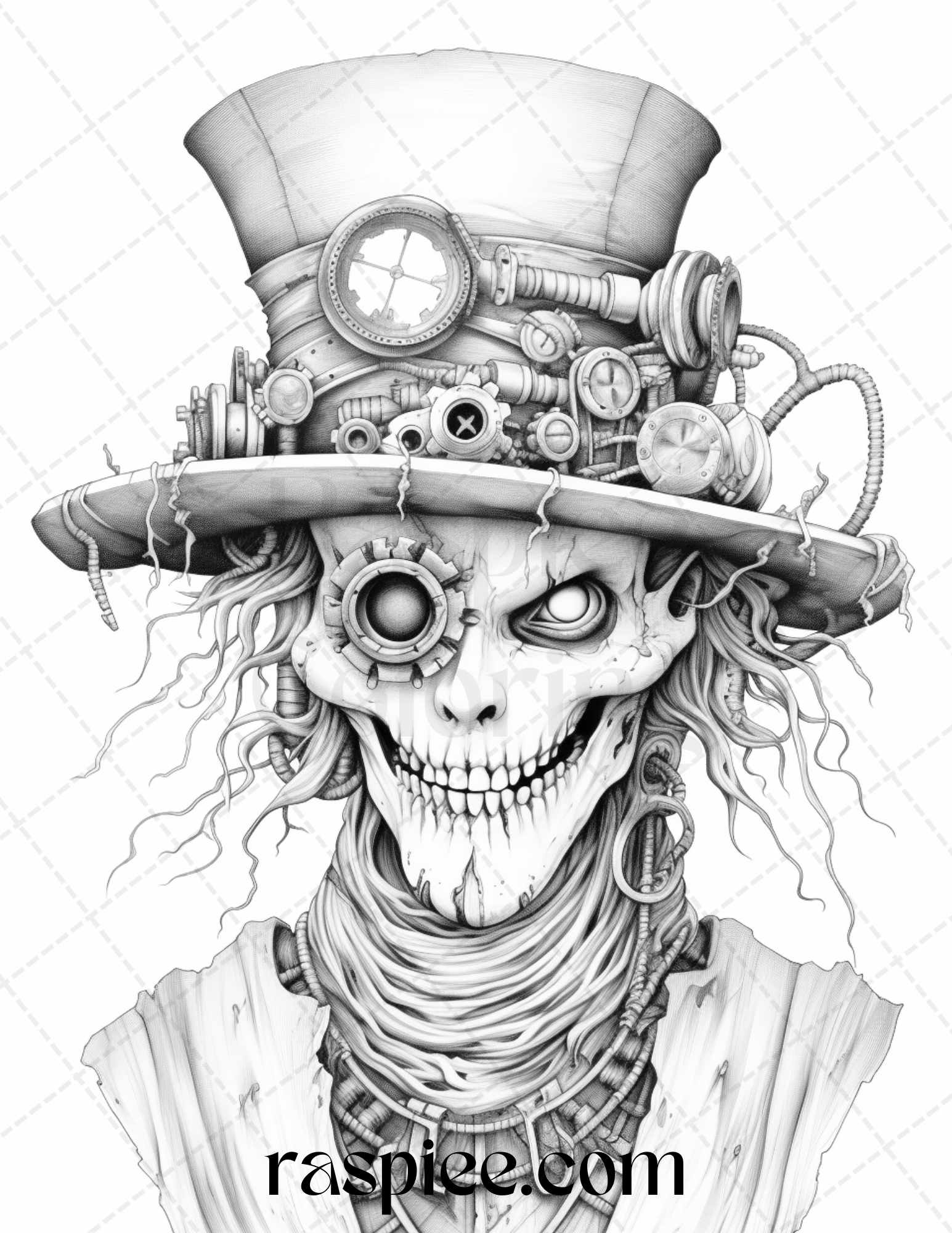 Scary steampunk scarecrows grayscale coloring pages printable for a â coloring