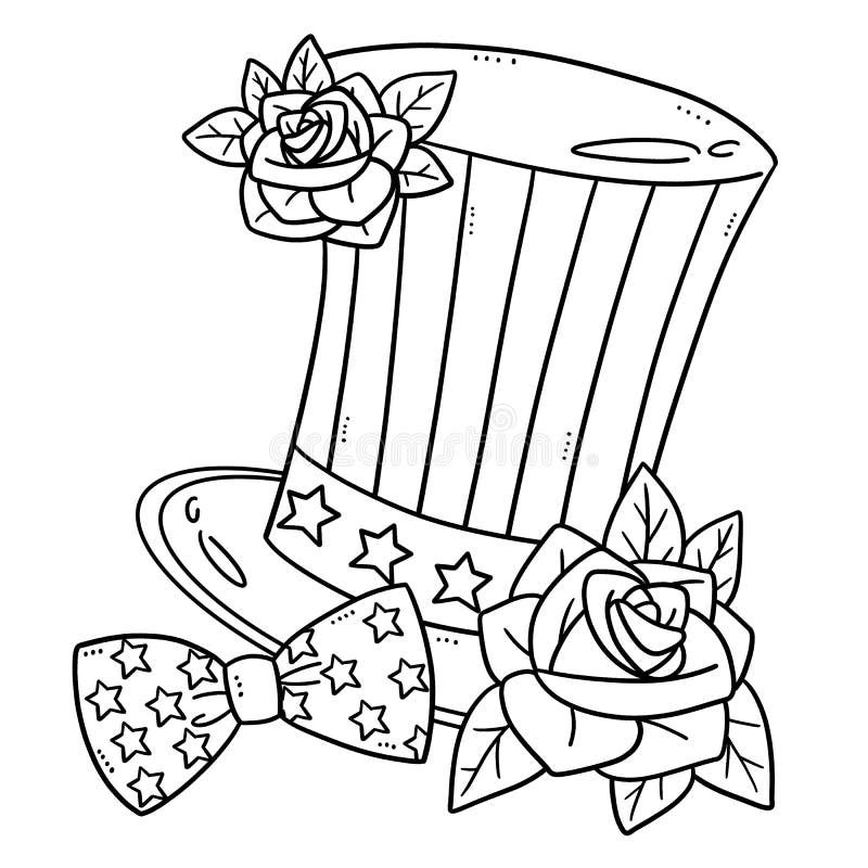 American top hat isolated coloring page for kids stock vector