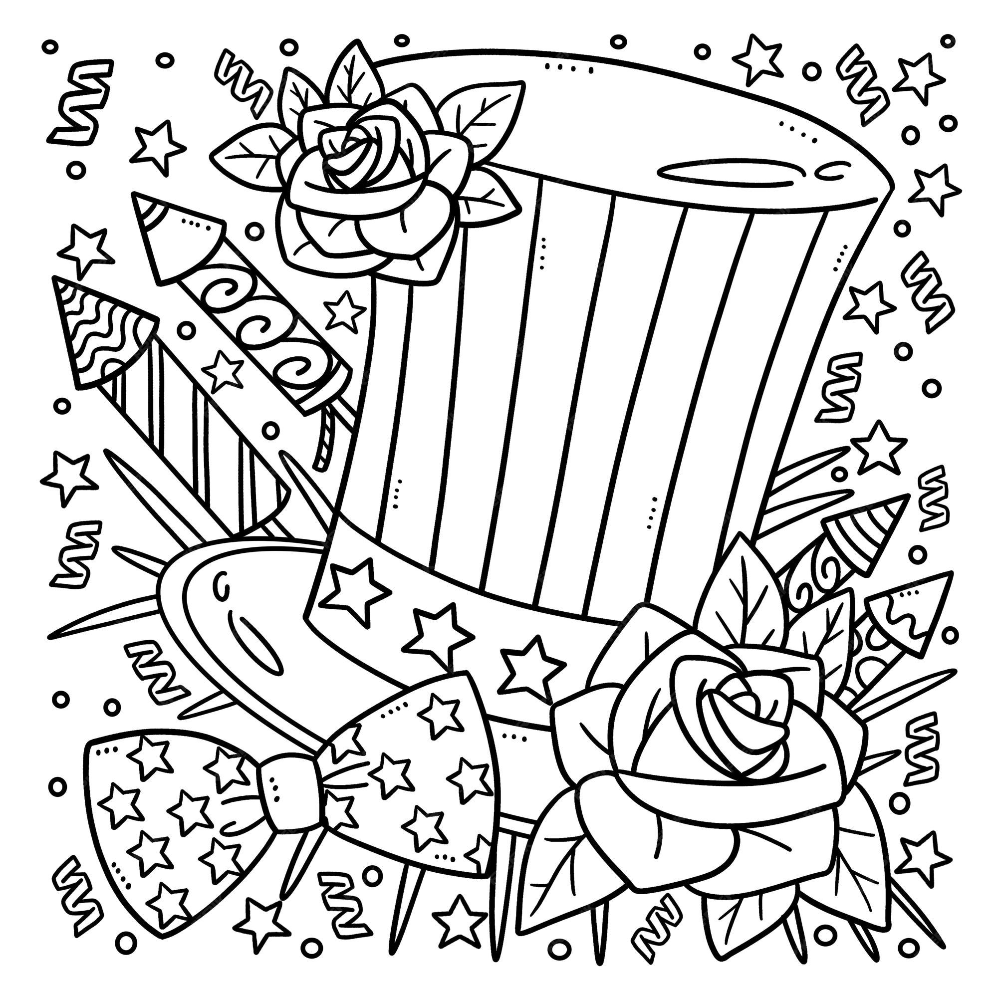 Premium vector american top hat isolated coloring page for kids