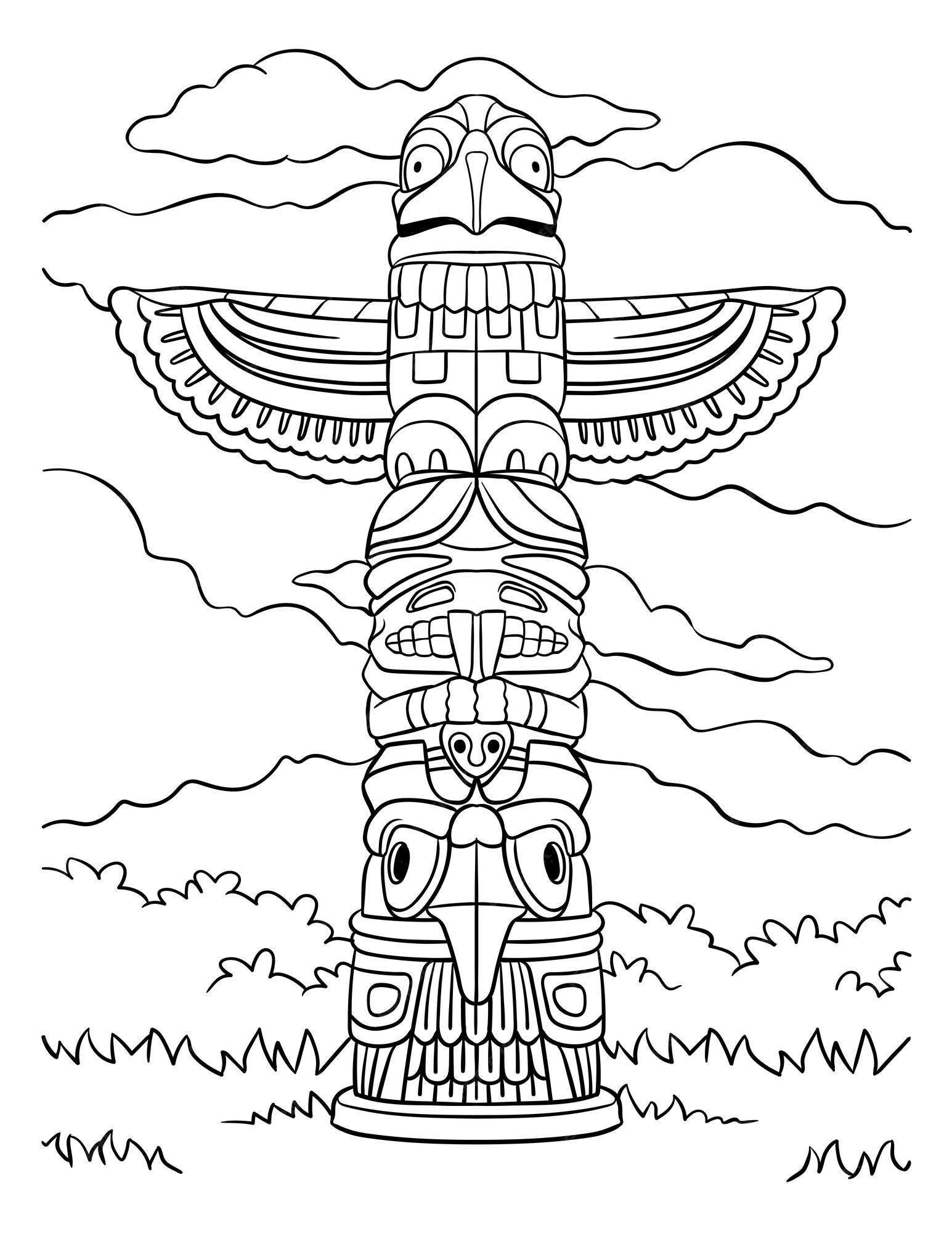 Premium vector native american indian totem coloring page