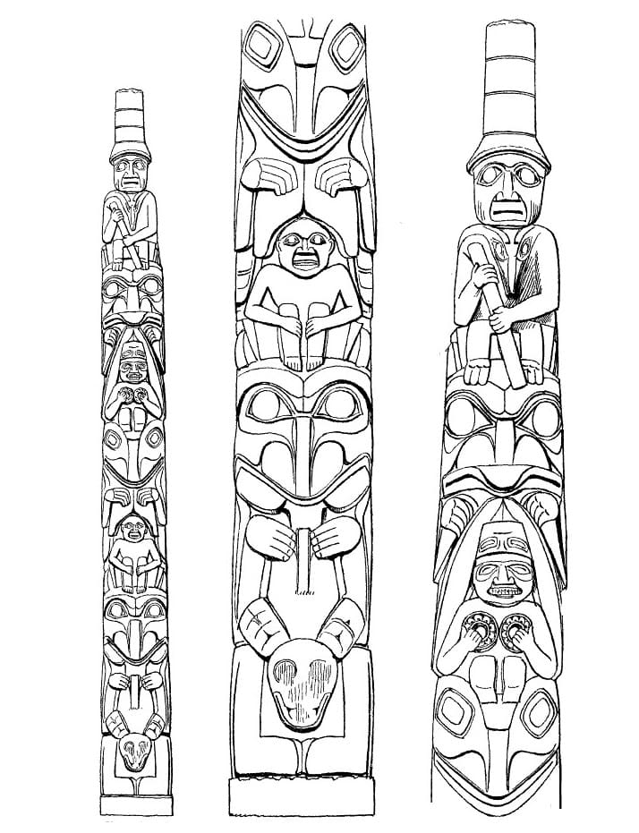 Totem poles image coloring page