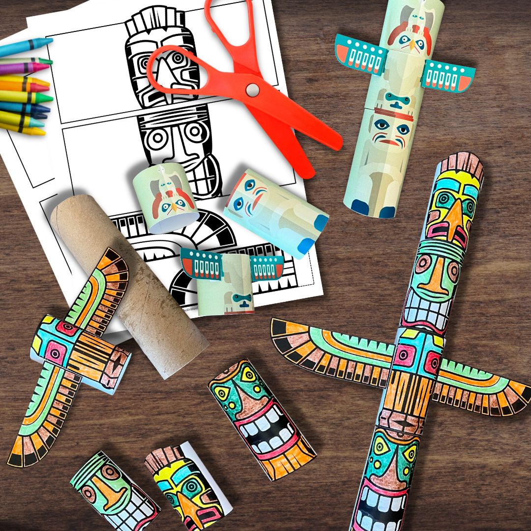 Native american indian totem coloring craft activity printable â savy activities