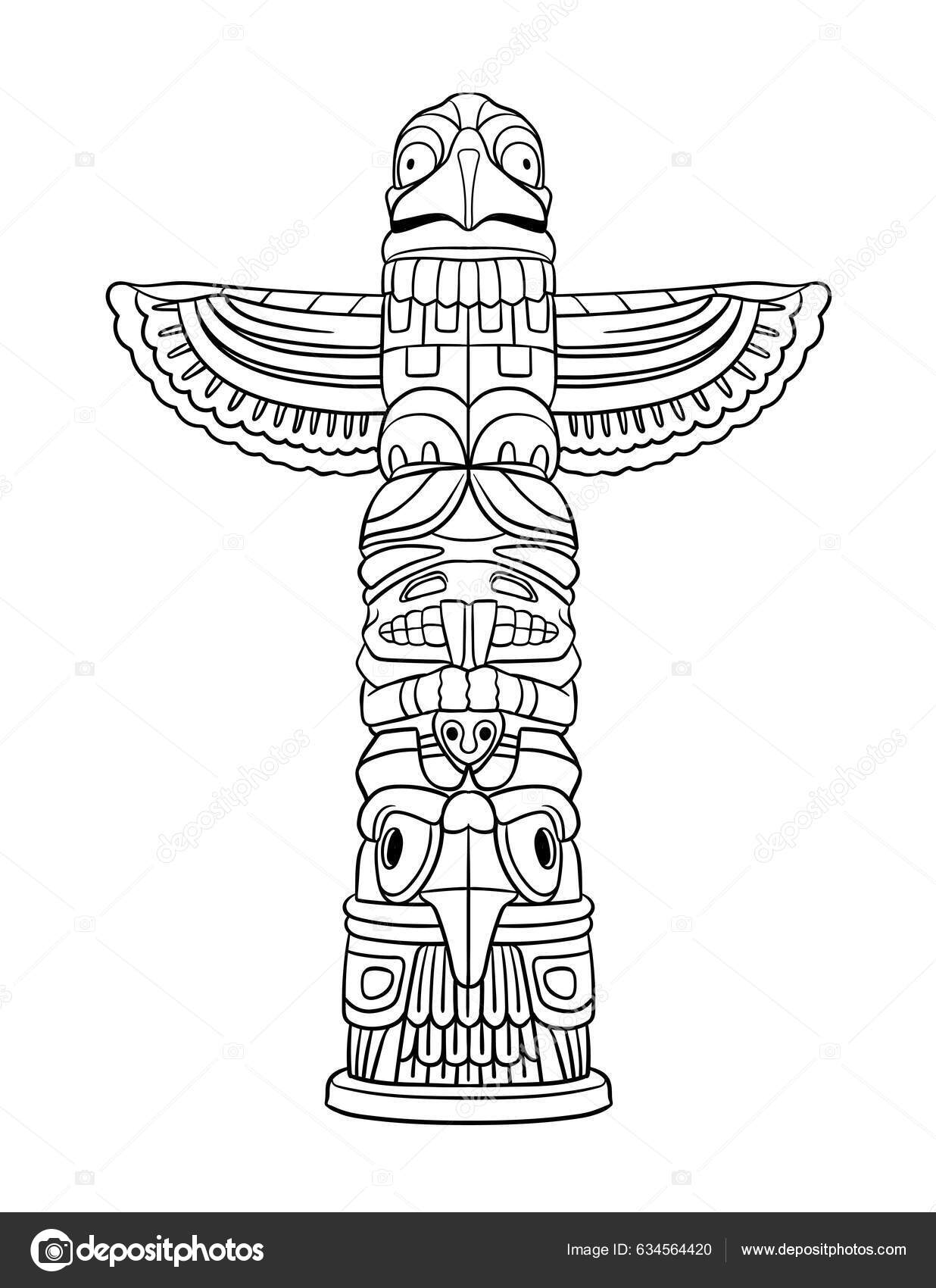 Cute funny coloring page native american indian totem provides hours stock vector by abbydesign