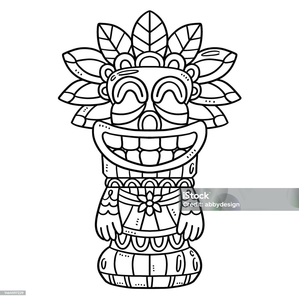 Tiki totem pole isolated coloring page for kids stock illustration