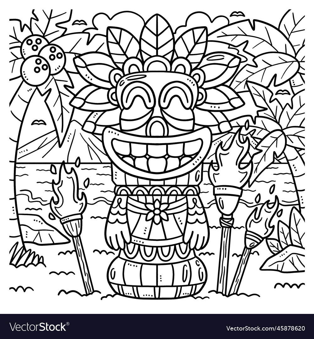 Summer tiki totem pole coloring page for kids vector image