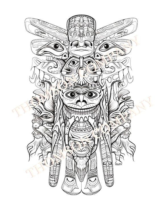 Intricate native american totem pole coloring pages to de