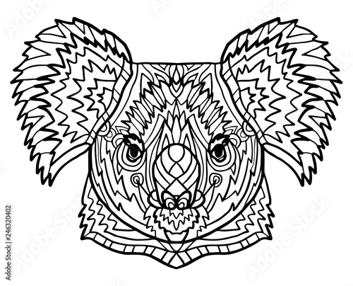 Totem coloring page for adults the head of the koala zen art style zoo animal ethnic tribal african print suits as tattoo logo template decoration coloring book sketch collection of animals