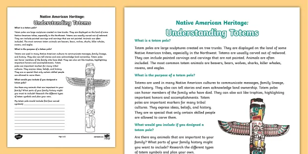 Native amerin heritage understanding totems activity for rd