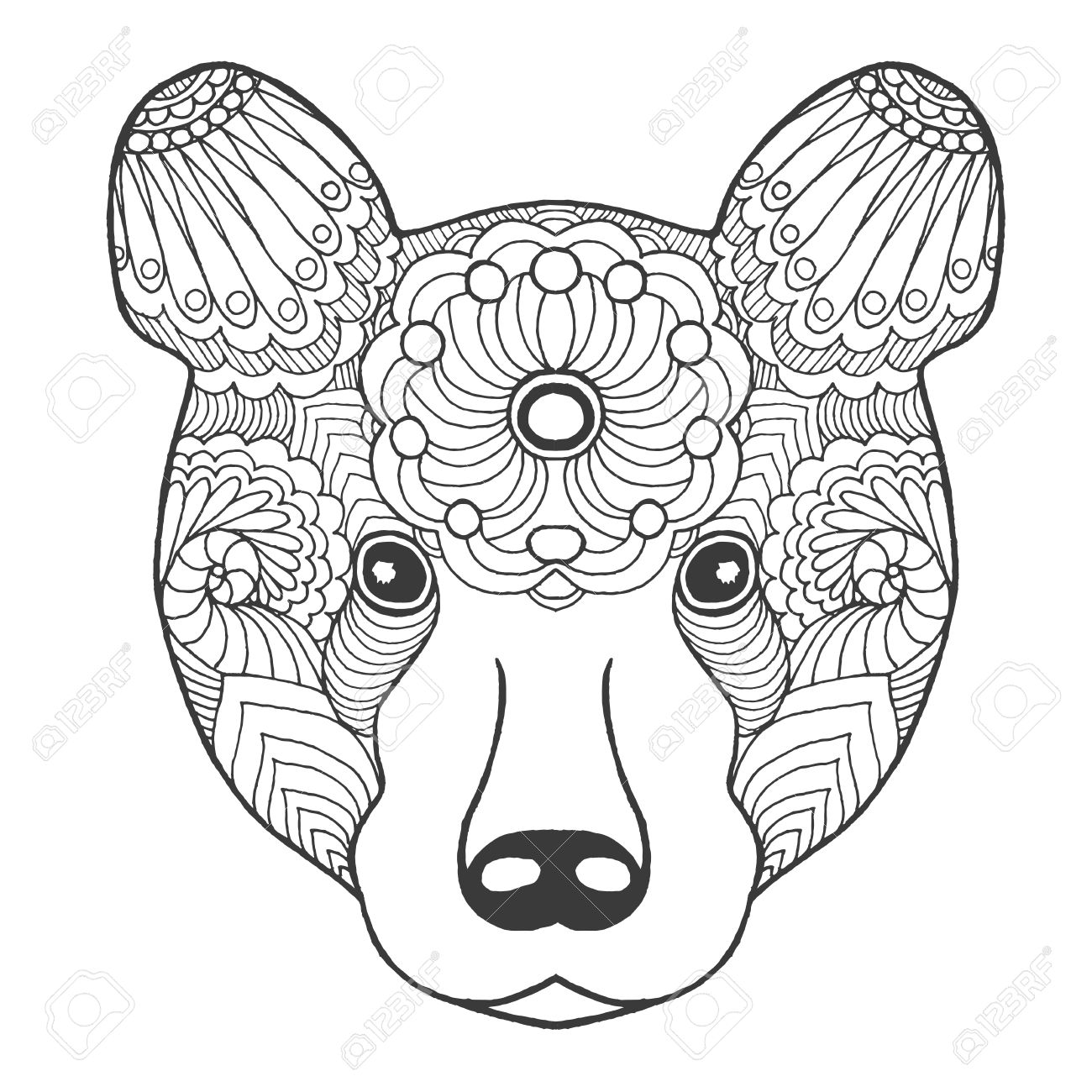 Cute bear black white hand drawn doodle animal ethnic patterned vector illustration african indian totem tribal zentangle design sketch for coloring page tattoo poster print t