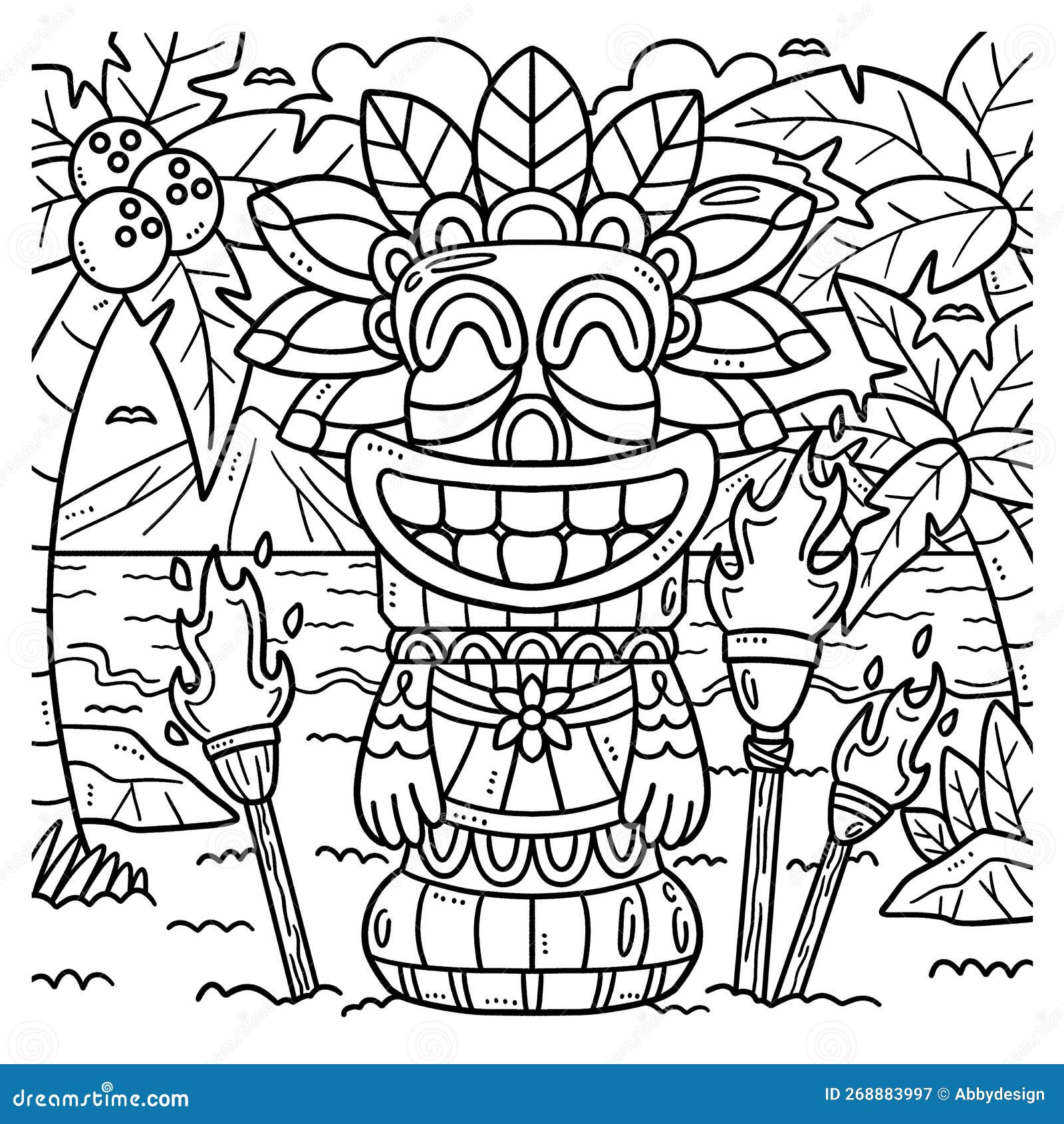 Summer tiki totem pole coloring page for kids stock vector