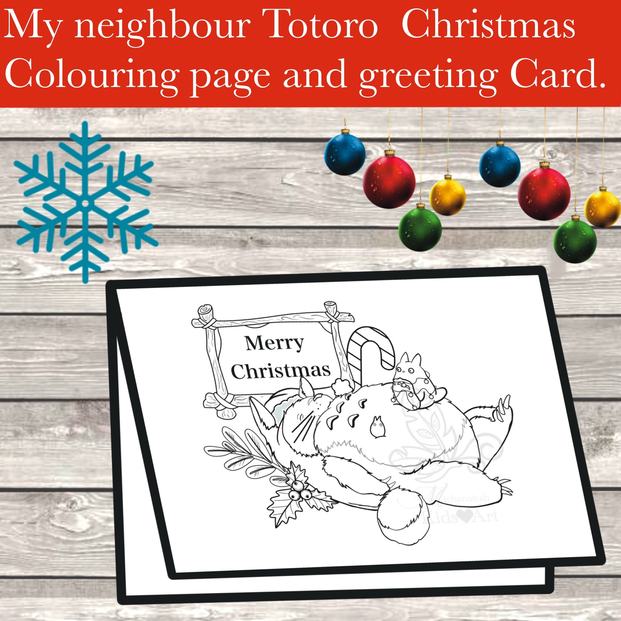 My friendly neighbour totoro christmas colouring page and greeting card digital print cute and adorable colouring page for kids and adult