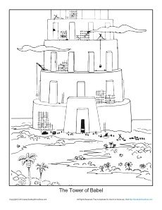 Colorful tower of babel coloring page printable