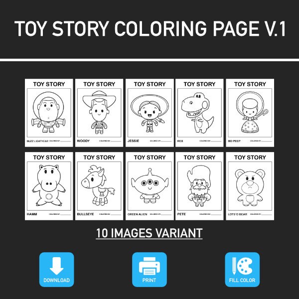 Toy story coloring page v digital product printable file easy download pixar cartoon educational coloring activity affordable buy