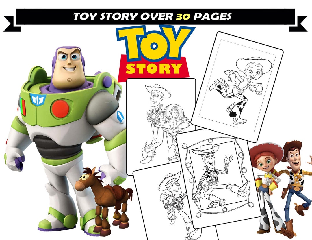 Toy story coloring pages woody buzz bo peep andy cartoon characters coloring sheets for children instant download coloring sheets download now