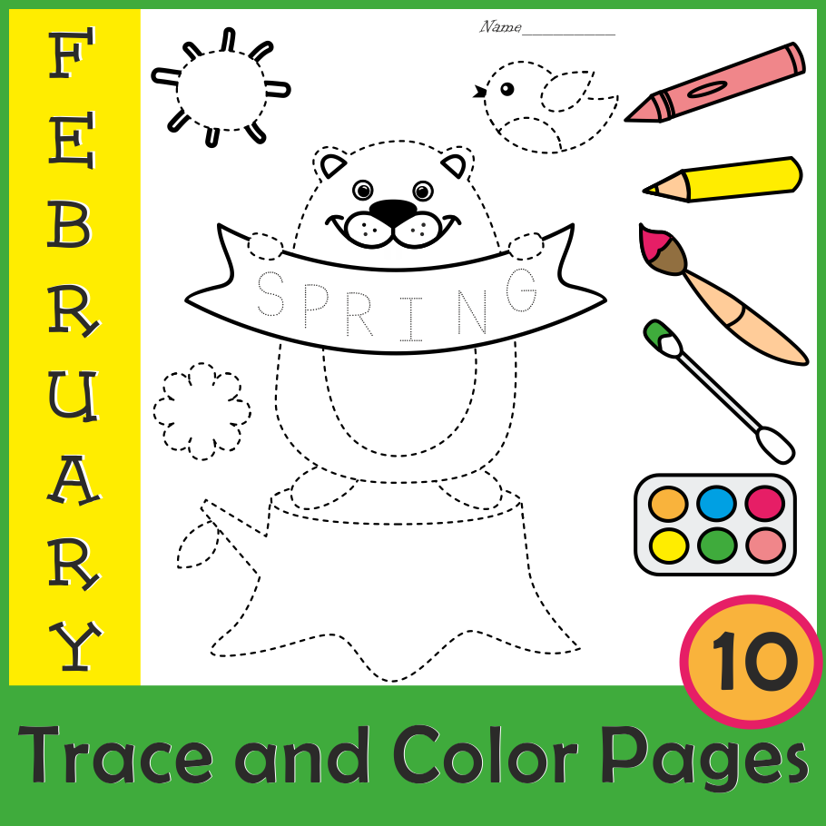 Groundhog day trace and color pages prewriting morning work