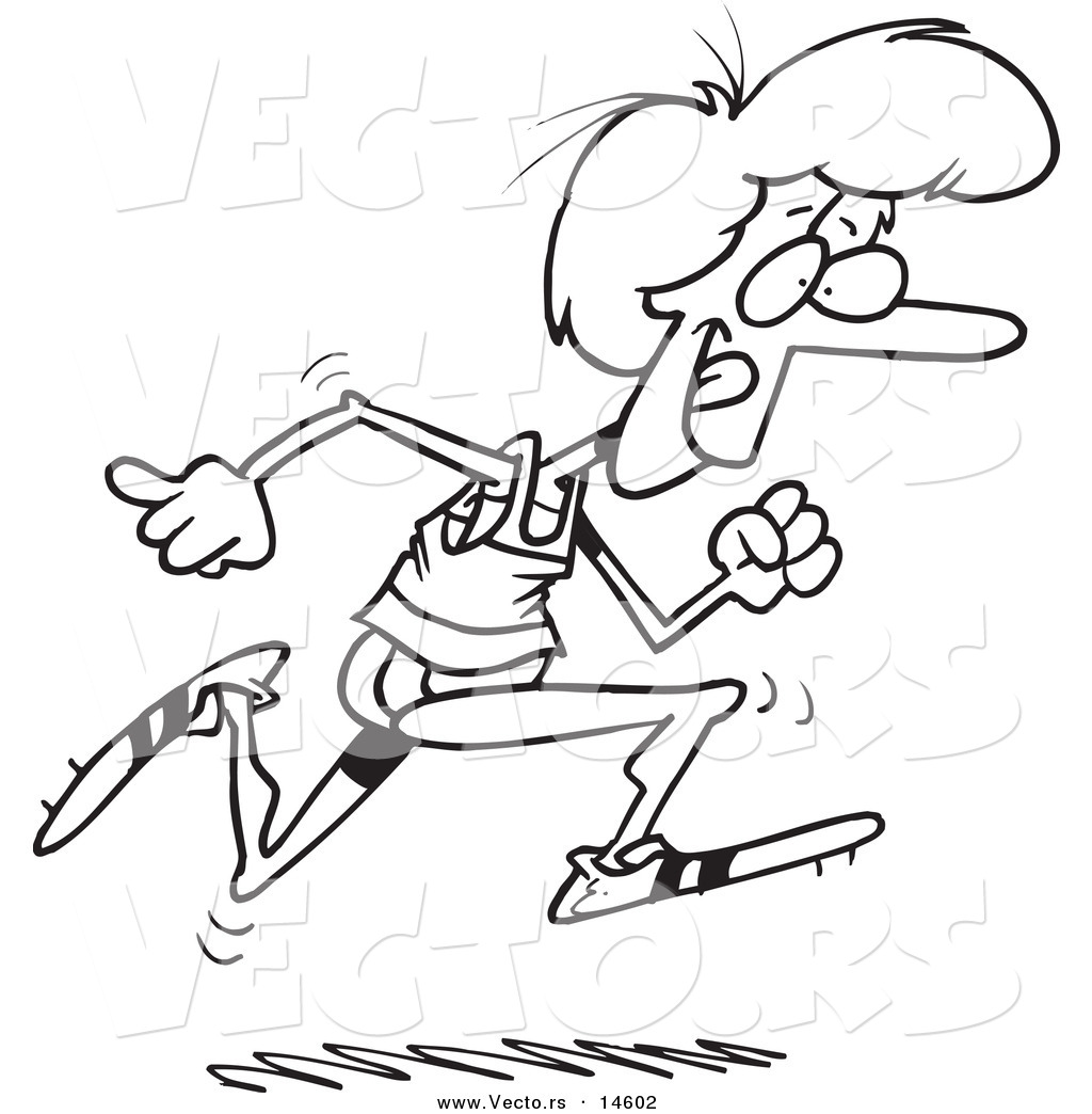 R of a cartoon woman running track