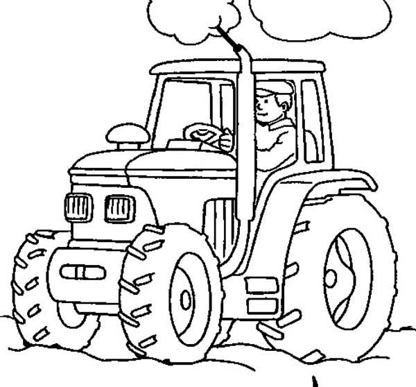 Coloring pages farmer working with tractor coloring page