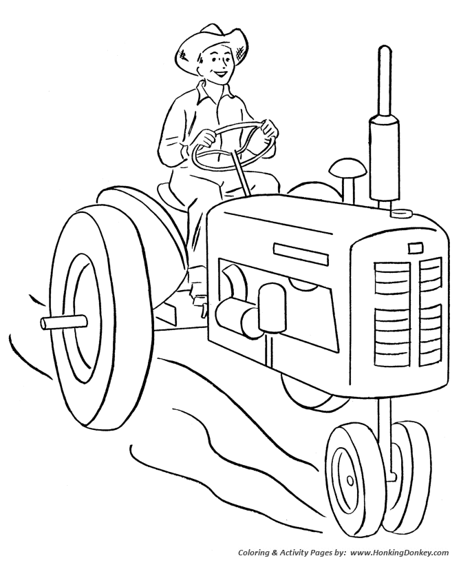 Farm tractor coloring pages printable happy farmer driving a tractor coloring page and kids activity sheet