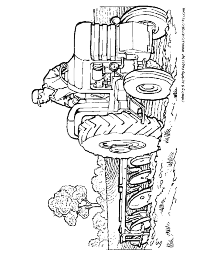 Farm tractor coloring pages printable farmer on a tractor plowing a field coloring page and kids activity sheet