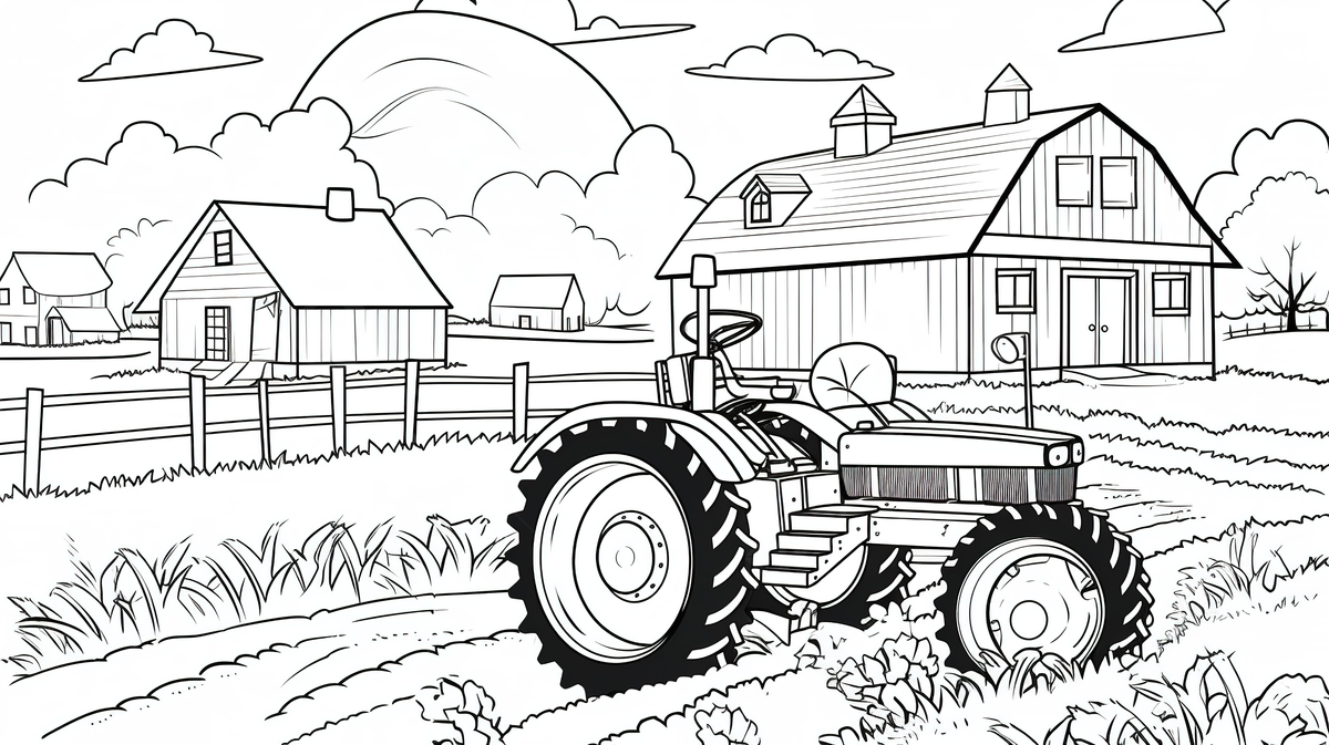 The tractors and farm from a farm coloring pages background farming coloring picture farm color background image and wallpaper for free download