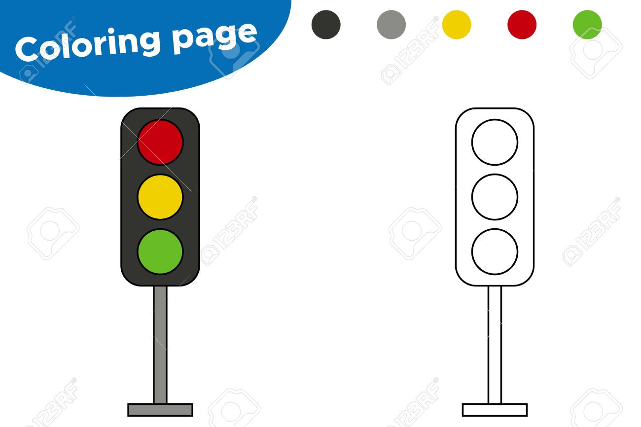 Vector coloring page cartoon traffic light educational game for preschool kids learning colors royalty free svg cliparts vectors and stock illustration image