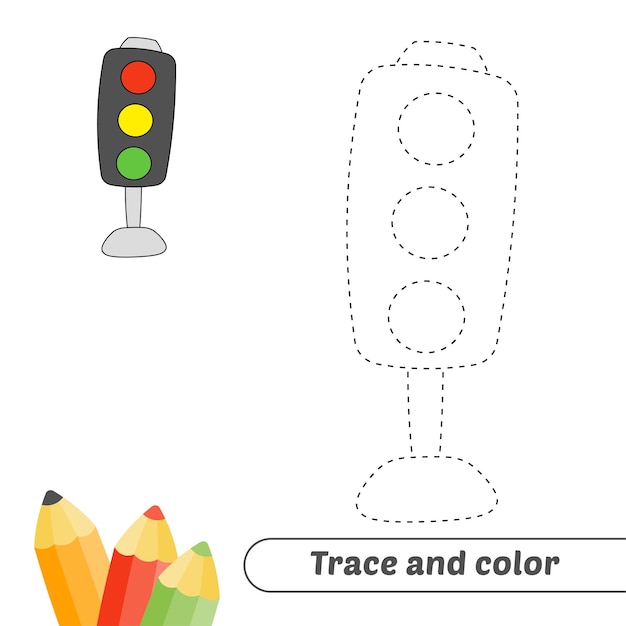 Premium vector trace and color for kids traffic light vector