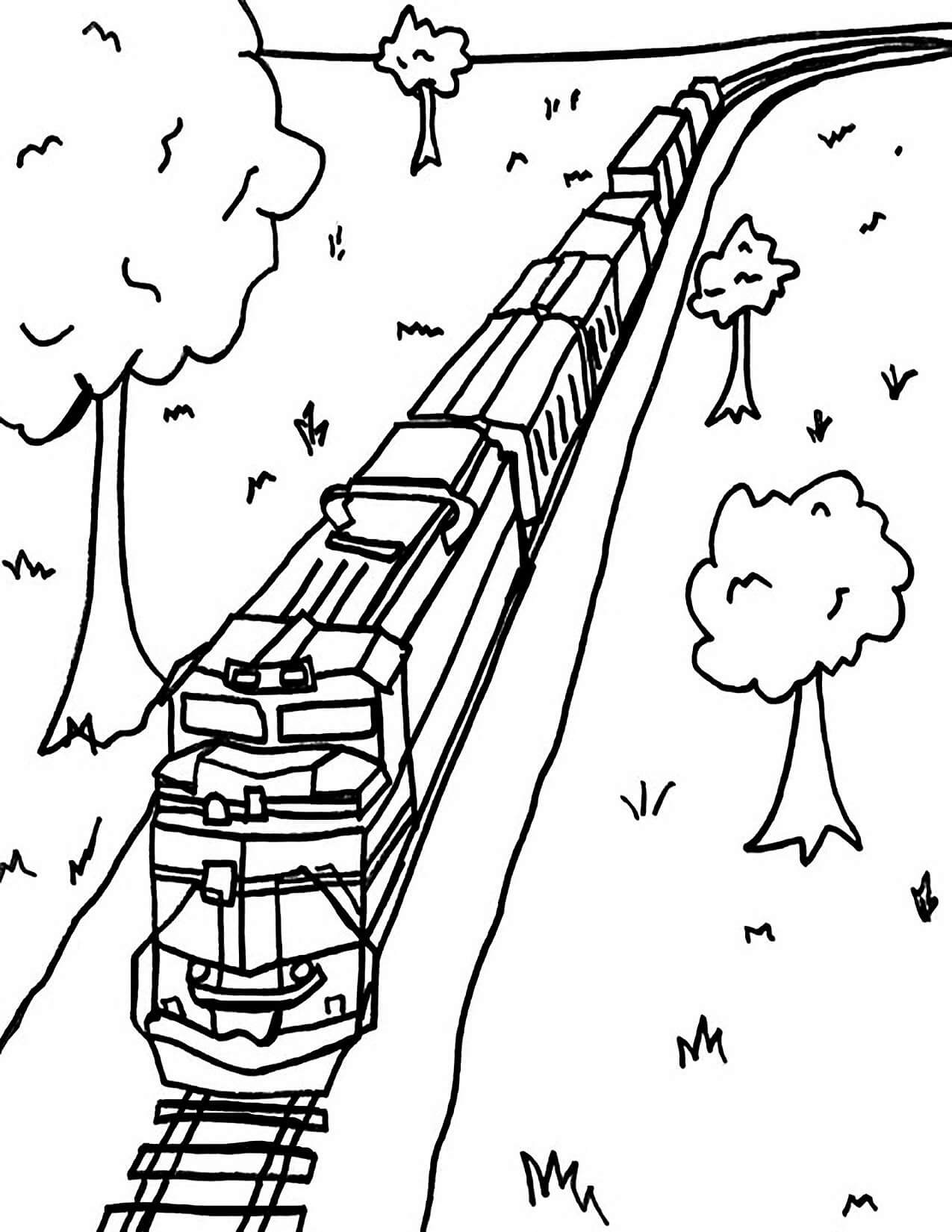 Train with trees coloring page