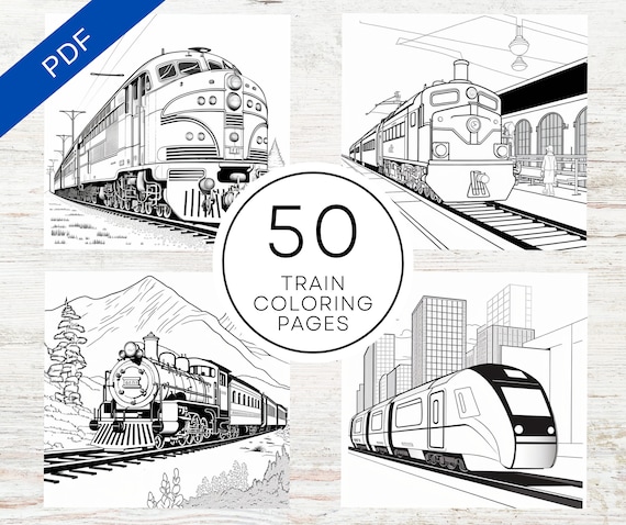 Kdp interior train coloring pages x printable pdf canva template kids coloring book mercial use activity book