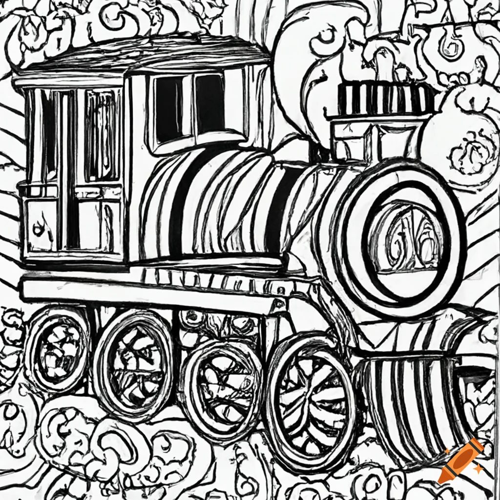 Happy train coloring book black lines white background on