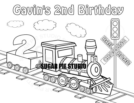 Personalized train coloring page birthday party favor colouring activity sheet personalized printable template