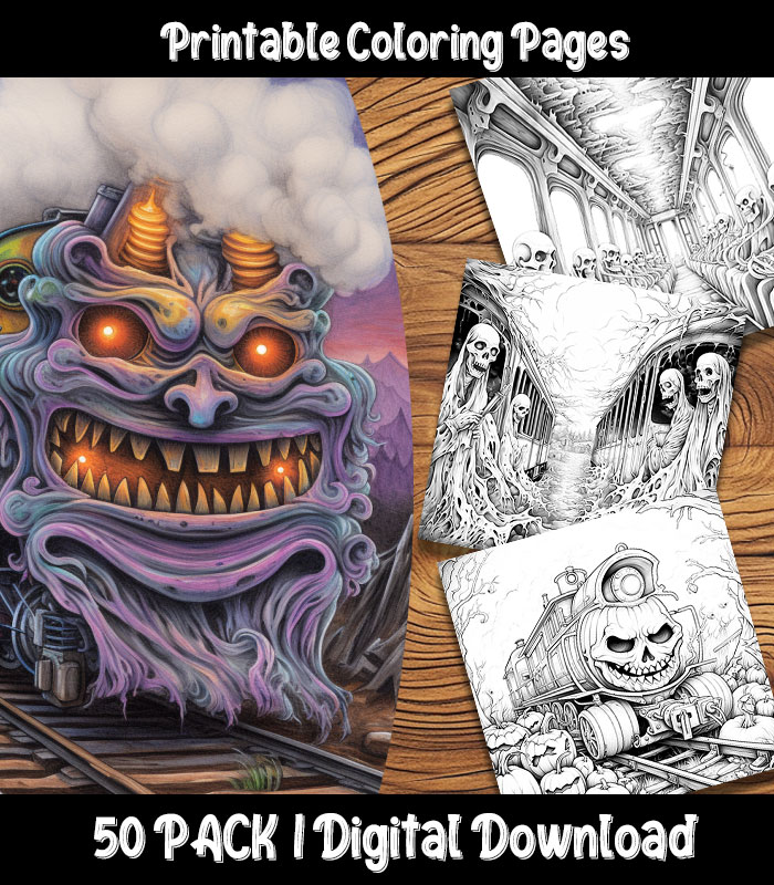 Ghost train coloring pages digital pack happy colorist