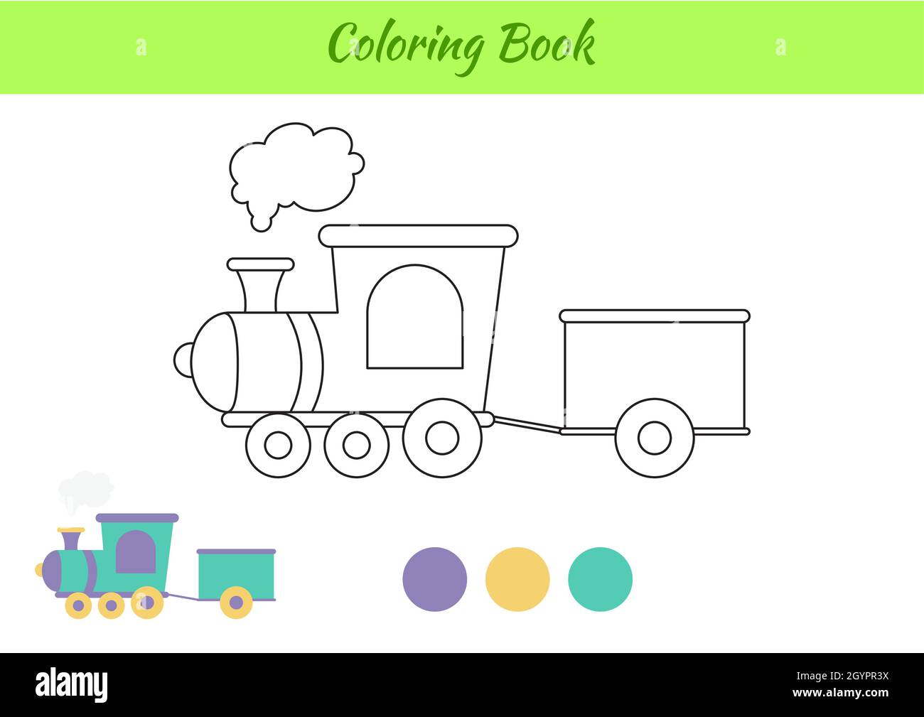 Coloring book train for children educational activity page for preschool years kids and toddlers with transport printable worksheet cartoon colorfu stock vector image art