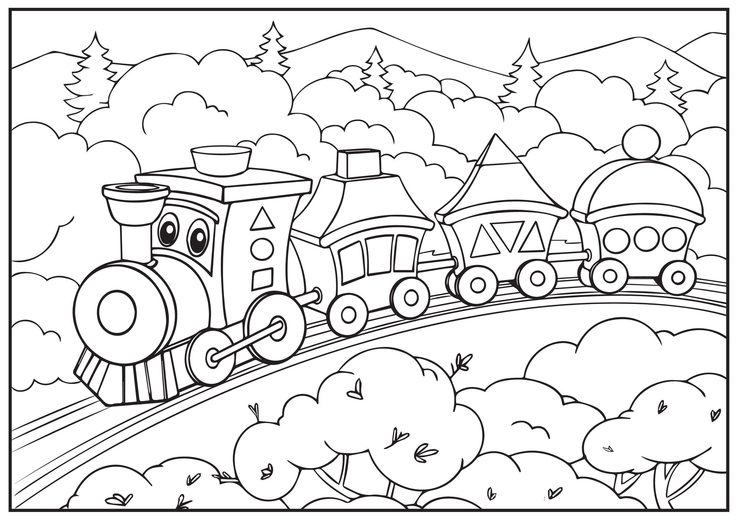 Cartoon train coloring page