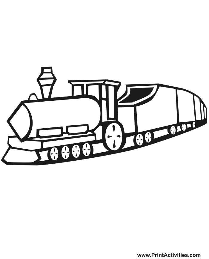 Toy train coloring page engine with cars