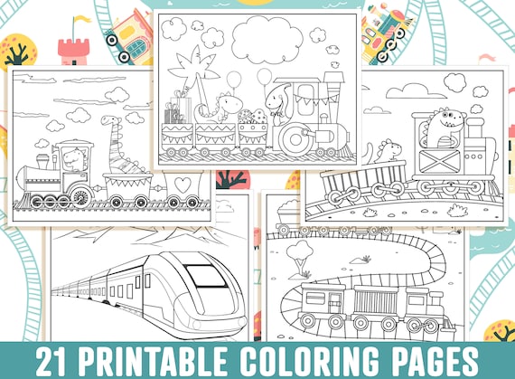 Train coloring pages printable train coloring pages for kids boys girls dinosaur and train birthday party activity instant download download now