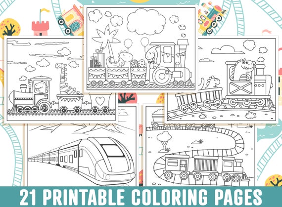 Train coloring pages printable train coloring pages for kids boys girls dinosaur and train birthday party activity instant download download now