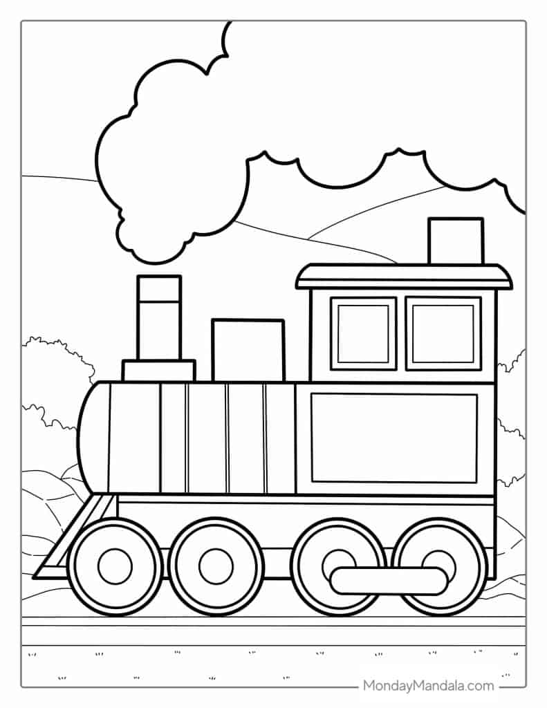 Train coloring pages free pdf printables