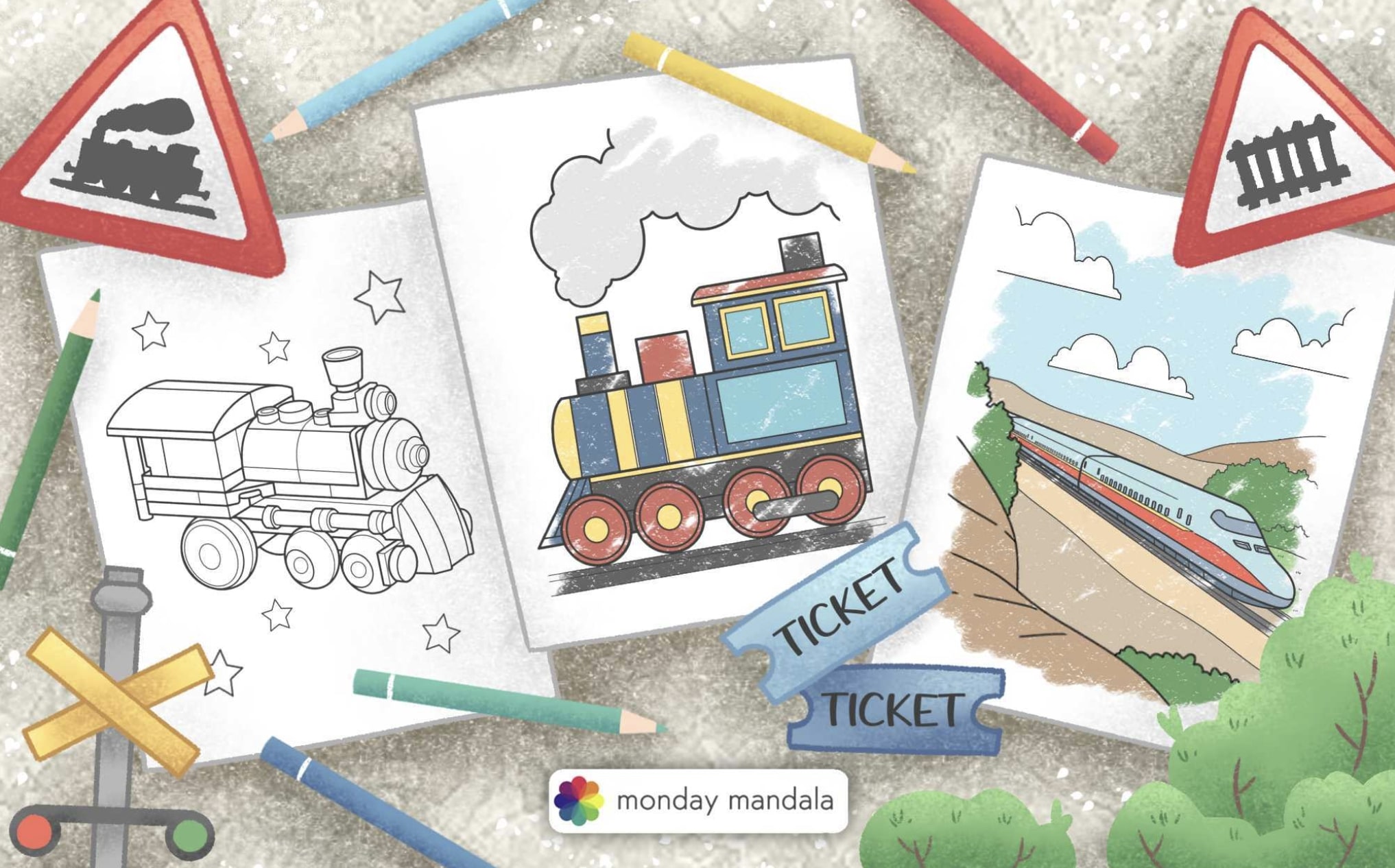 Train coloring pages free pdf printables