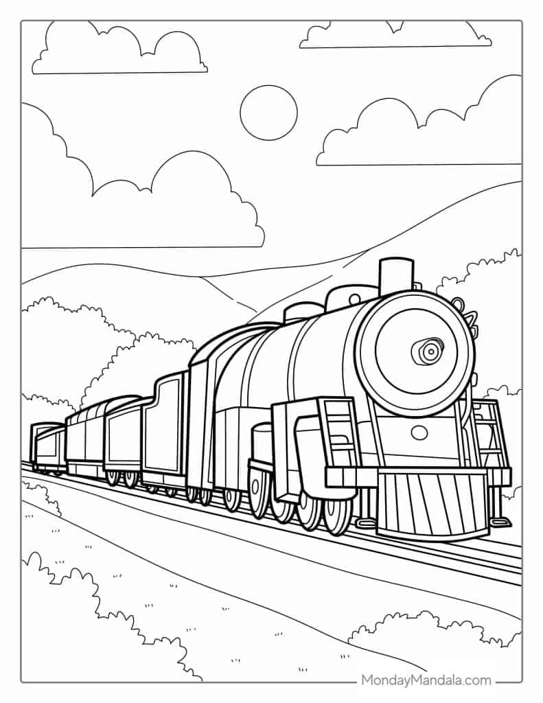 Train coloring pages free pdf printables