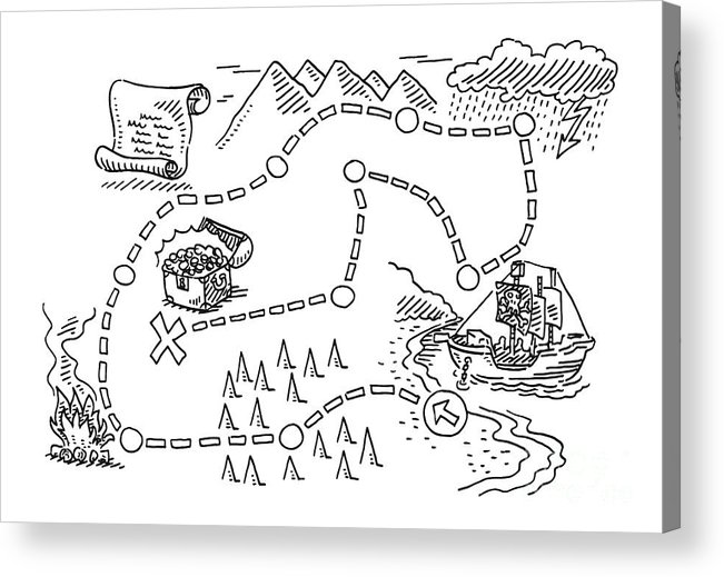 Treasure map pirate ship drawing acrylic print by frank ramspott