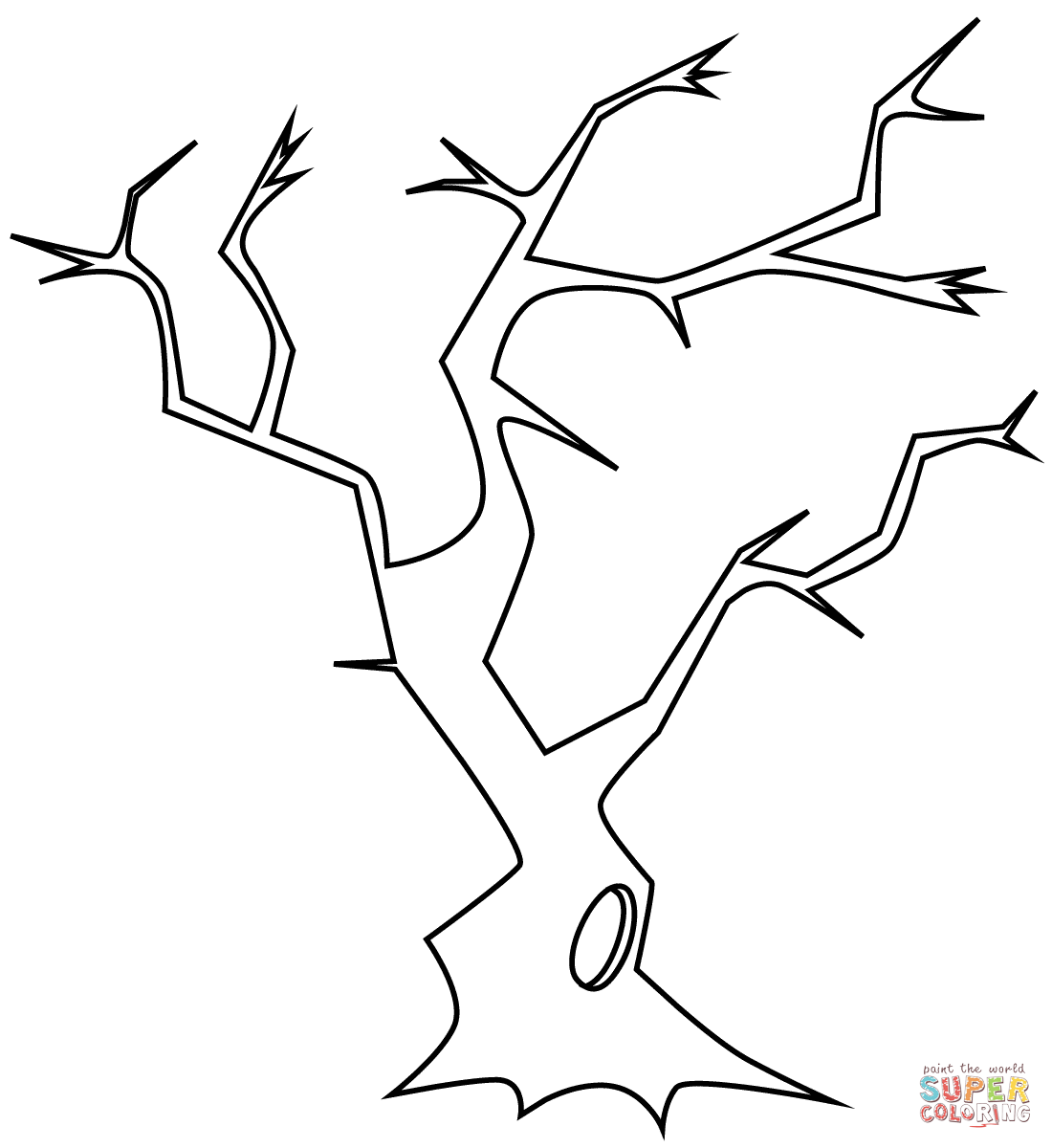 Bare tree with hollow coloring page free printable coloring pages