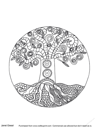 Tree of life coloring pagedigi stamp